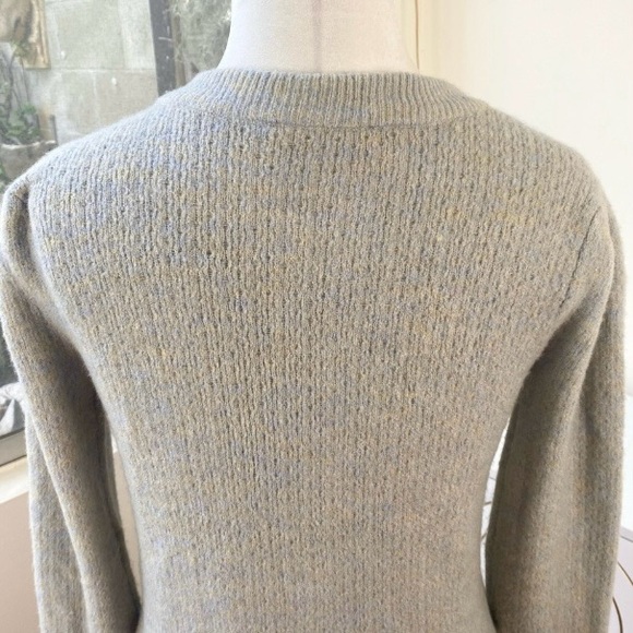 WAYF NWOT Jude Pointelle Puff Shoulder Cropped Heather Blue Gold Cardigan, Sz S - Picture 7 of 10